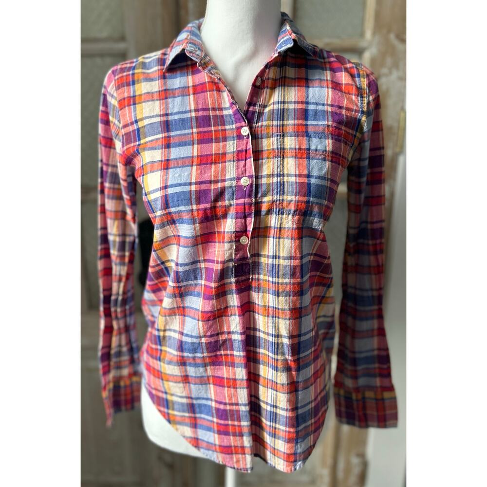 Women J Crew Plaid Shirt, Red, Blue, Size XXS